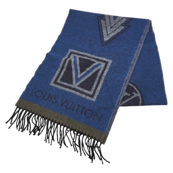 Louis Vuitton Echarpe LV Blue Multicolor Wool Cashmere Scarf